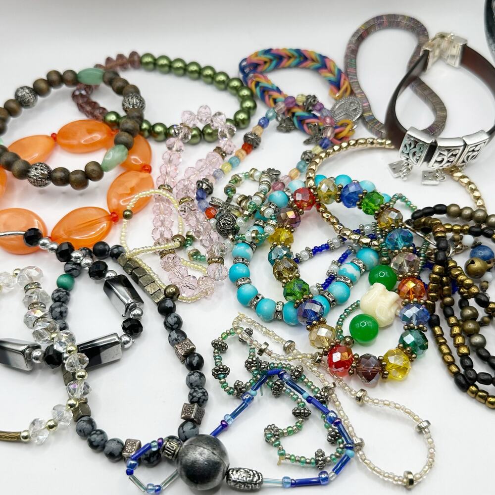 Bracelet Lot 23 beaded Craft Lot Stretch Boho Sparkle Mixed bundle